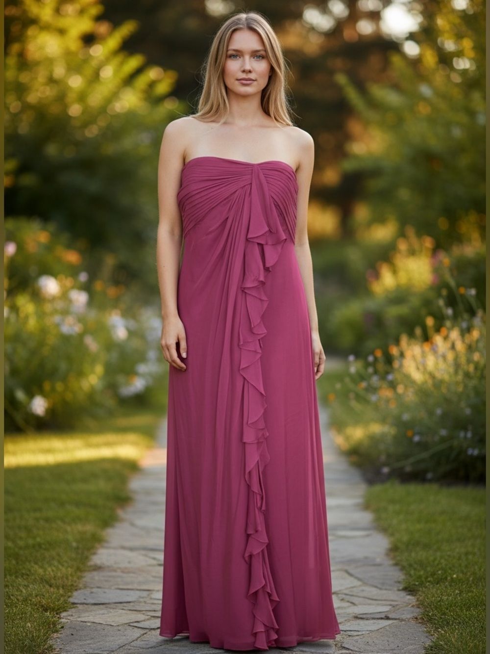 Tadashi Shoji Rose Maxi Dress with Ruffle Detail